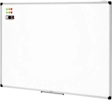 Amazon Basics Whiteboard Drywipe Magnetic with Pen Tray and Aluminium Trim, 120 cm x 90 cm (WxH)