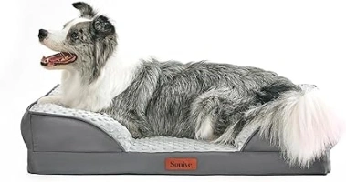 Sonive Sofa Dog Bed Waterproof with Raised Edges,Orthopedic Egg Crate Foam Dog and Cat Bed Supportive Removable Washable Cover Non-Slip Bottom and Dot Minky Top for M-Size Dogs, Grey 89x63x17cm