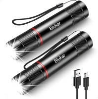 Blukar LED Torch Rechargeable, [2 Pack] 2000L Super Bright Adjustable Focus Flashlight, 4 Lighting Modes, Long Battery Life, Waterproof Pocket Size Torch for Power Cuts, Emergency, Camping, Outdoor