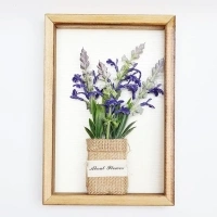 Artificial Lavender Wooden Frame Flower Arrangement with Burlap, White & Purple, for Home, Office, Hotels, Parties, Birthday, Anniversary