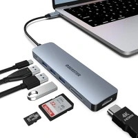 HOPDAY USB C Hub, 6 in 1 USB C Adapter for MacBook Air/Pro, Dual Display 166K HDMI Docking Station