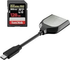 SanDisk Extreme PRO 128GB SDXC UHS-II Card with SanDisk Extreme PRO SD UHS-II USB-C Card Reader