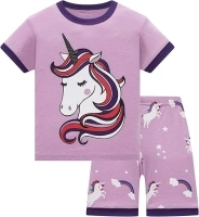 Girls Pyjamas Summer Shorts Sets Unicorn 100% Cotton Sleepwear Short Sleeve 2 Piece Outfit for Kids Age 1-12 Years