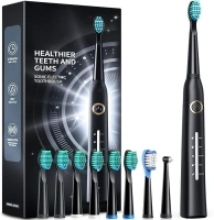 Electric Toothbrush, Sonic Toothbrushes with 8 Brush Heads 40000 VPM 5 Modes, Sonic Toothbrushes Fast Charge 4 Hours Last 30 Days, Rechargeable Electric Toothbrush for Adult (Black)