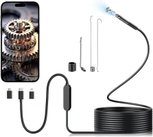 Endoscope Inspection Camera, Hopefox Wifi USB Endoscope Camera Flexible Rigid Snake Camera with 6 LED Lights, 7.9mm IP67 Waterproof Tube Sink Pipe Drain Camera for Android, iPhone, iPad(9.8FT)