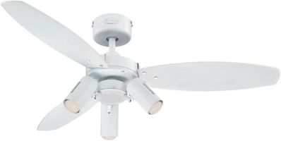 Westinghouse Lighting Jet Plus Indoor Ceiling Fan, Metal, 1 W, White Finish with Reversible White/Light Maple Blades