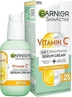 Garnier Vitamin C Serum Cream, 2in1 Formula With 20% Vitamin C serum & SPF 25 Moisturiser, Hydrate & Reveal Bright Glowing Skin, Organic & Vegan Formula, 50ml