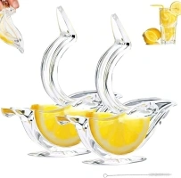 Manual Lemon Squeezer, Acrylic Manual Lemon Slice Squeezer, Bird Lemon Squeezer Portable Transparent Fruit Juicer, Hand Juicer for Orange Lemon Lime Pomegranate(2 Pack)