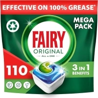 Fairy All-In-1 Dishwasher Tablets Bulk, Fairy Dishwasher Tablets, 110 Tablets, Original, Effective Even On Dried-On Grease, Dishwasher Tablets Fairy