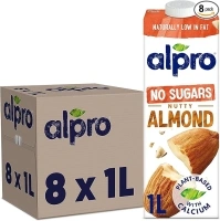 Alpro Almond No Sugars Plant-Based Long Life Drink, Vegan & Dairy Free, 1L (Pack of 8)