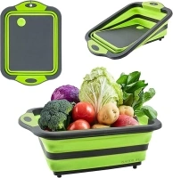 NAUDILIFE Collapsible Cutting Board,Multifunction Collapsible Chopping Boards Camping, Portable Folding Chopping Boards with Non-Slip Storage Basket for Fruit Vegetable Picnic BBQ Green