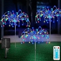 Solar Garden Lights Outdoor 3 Pcs Solar Fireworks Garden Lights Solar Lamp with Remote Control 8 Modes 120 LEDs Waterproof Outdoor Lamp Garden Lights Lawn Backyard Flower Boxes Pathway