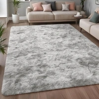 Aspire Homeware Rugs Living Room 120 x 170 - Tie-Dye Light Grey Area Rugs for Bedroom Anti Slip - Modern Super Soft Plush Carpets for Lounge – Fluffy Shaggy Bedside Large Rug for Kids Room