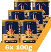 TrueStart Barista Grade Instant Coffee - 600g (6x100g), Premium Freeze Dried, Smooth Rich Coffee Beans Roast, 100% Full Flavour