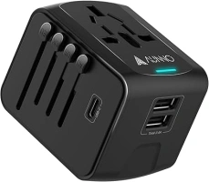 AUNNO Universal Travel Adapter, International Travel Plug Adapter with 1 USB C and 2 USB Ports, All in One Worldwide Plug Adaptor, UK to European Power Universal Plug Adaptor for EU USA Australia