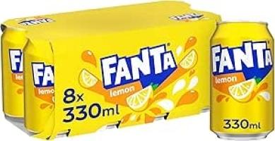 Fanta Lemon, 8 x 330ml, Official Beetle juice (Packaging may vary)