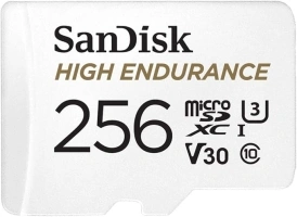 SanDisk 256GB High Endurance microSDXC card for IP cams & dash cams + SD adapter up to 20,000 Hours Full HD / 4K videos up to 100 MB/s UHS-I Class 10 U3 V30