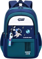 Space Childrens Backpacks for Boys, Multi-Pocket Astronaut Boys School Bags Backpacks with Chest Strap, Dark-Blue+Green