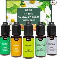 MISIJI Essential Oil Diffuser Set for Home, Lavender, Mint, Tea Tree, Eucalyptus, Orange, 5 X 10ML