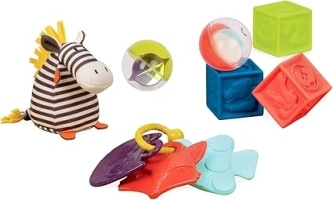 B. toys - Sensory Baby Play Set - Building Blocks, Balls, Teethers, Plush Zebra - Toys for Newborns, Babies - Wee B. Ready