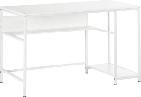 HOMCOM Computer Desk with Storage, 120 x 60cm Home Office Desk with 2 Shelves and Steel Frame, Writing Table for Living Room, Study, White