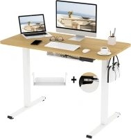 FLEXISPOT Electric Height Adjustable Standing Desk 120 * 60cm Sit Stand Desk Adjustable Desk Stand Up Desk with Cable Tray Backpack Hook Memory Smart Pannel EF1 SERIES(White Frame+Maple Desktop)