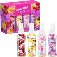 By So…? Womens Mini Body Mist Gift Set, with Red Velvet, Vanilla, Candy Floss & Sweet Pea, Fragrance Spray Set (4x50ml)