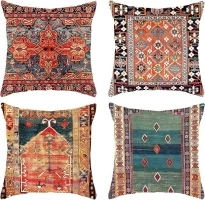 45x45cm Cushion Covers Set of 4 Ethnic Style Double Sided Print Pattern Decorative Pillowcases 18 x18 Inch Sofa Art Decorative Throw Pillow Covers Square Pillow Cases for Home Decor (Style A)