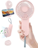 KALAHOL 6000mAh Mini Handheld Fan 6-20H, 4 Speeds USB Hand Fan, 180° Foldable, Rechargeable Battery, Power Bank Function, Portable Fan Handheld with Lanyard, Desk Fans for Home Office Travel - Pink