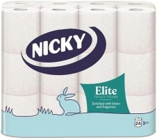 Nicky Elite Scented Toilet Tissue | 24 Rolls of White Toilet Paper| 3-ply | Talc Scent | Softness to The Skin | Enriched with Lotion |100% FSC Certified Paper | Extra Value Pack