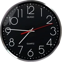 QUIGO® Wall Clock Kitchen Clock Silent Wall Clocks for Living Room Modern Black Wall Clock Metal Non Ticking Quartz 28cm Bedroom Decor, Office, Battery Powered