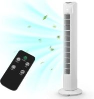 CURECURE 32 Inch Oscillating Tower Fan with Remote Control, 0.5-7.5H Timer, 2 Modes, 3 Fan Speeds, 70° Oscillating Bladeless Floor Fan for Bedroom Home Office, White