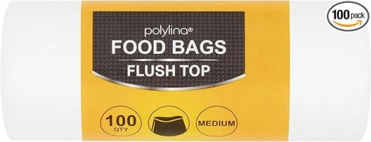 Polylina - Food Bags, 100 Flat Top Medium Food Storage Bags, Clear Plastic, Keep Sandwiches, Fruit, Vegetables Fresh