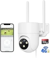 NUASI 4G LTE Security Camera Outdoor, 2K CCTV PTZ Camera with Full Color Night Vision Support AI human detection, Two-way audio and 24/7 Recording with SIM Card and 32GB Included