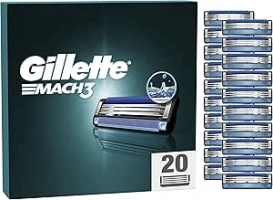 Gillette Mach3 Razor Blades Men, Pack of 20 Razor Blade Refills, Upgraded Lubrastrip for an Enhanced Glide