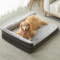 COZYCOIL Large Dog Bed, Orthopedic Dog Sofa Beds Large with L-Shape Pillow, Waterproof Machine Washable Couch Dog Bed Cover, Bolster Pet Bed with Non-Skid Bottom, Dark Green, 91x68x16cm