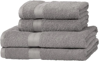 Amazon Basics 4 Piece Fade resistant bath towel set for bathroom, 100% Cotton soft and absorbent, 2 Bath + 2 Hand Towels, Grey