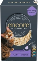 Encore 100 Percent Natural Wet Cat Food Pouch, Chicken and Fish Selection in Broth, 50g Pouch (Pack of 40 pouches)