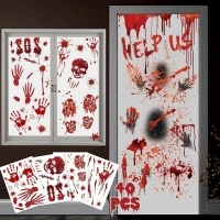 Halloween Decorations Window Stickers, 40 Pcs Bloody Handprint Footprints Stickers,Zombie Posters Reusable Halloween Decorations Indoor, Halloween Decor for Window Walls Door