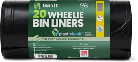 BinIt 20 Wheelie Bin Liners 240 Litre, Bin Bags, Refuse Sacks, Recycled, Strong & Secure, Tear Resistant, 30 μm, Perfect for Standard 240L Wheelie Bins