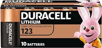 DURACELL CR123 (10 Pack) high power lithium battery 3V (CR123A / CR17345) Long life guaranteed – For use in Cameras, Flashlights, Smoke Detectors and Other Small Electronic Devices–10 Years In-Storage