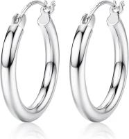 ORAZIO 925 Sterling Silver Large Hoop Earrings Chunky Huggie Earrings for Women Girls, Lightweight Big Circle Earrings, Hypoallergenic Oversize Round Circle Endless Thin Hoop Jewelry Gifts