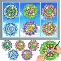 MEIEST 6 PCS Diamond Painting Kits for Suncatchers Mandala Art Stained Glass Window Clings, Mosaic Painting by Numbers,Window Film Static Clings 3D Decals,Art Craft Supplies (1)