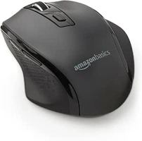 Amazon Basics Ergonomic wireless mouse for Laptop, 2.4 GHz with USB receiver, adjustable DPI - Black