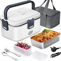 AUTOPkio 1.8L Electric Heated Lunch Box - 220V/ 24V/ 12V 3 in 1 Heatbox Food Heater Warmer with Bag and Detachable Stainless Steel Container for Truck, Car, Office (Grey)