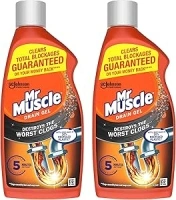 Mr Muscle Drain Unblocker, Sink & Drain Cleaner, Fast Acting Heavy Duty Drain Gel, Dissolves Clogs, Works 3x Better Than Bleach, Safe for All Pipes, Duo Pack (2 x 500ml)