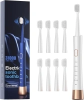 High Vibration Sonic Electric Toothbrush for Adults with 2 Minutes Smart Timer, Fast Charge Lasts Long, 5 Optional Modes, 8 Replacement Brush Heads Ultra Whitening, White