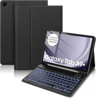 For Samsung Galaxy Tab A9+ Keyboard Case 11 inch 2023, For Samsung A9 Tablet Plus Case with UK Layout Keyboard, Slim PU Cover with Wireless Backlight Keyboard for Samsung Tablet A9+ Plus (Black)