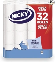 Nicky Soft Touch Toilet Tissue |Extra Value Pack – 32 Rolls of Extra Gentle White Toilet Paper |190 Sheets per Roll| 2-ply | Soft Tissue | Modern Embossing |Easy Opening | 100% FSC Certified Paper