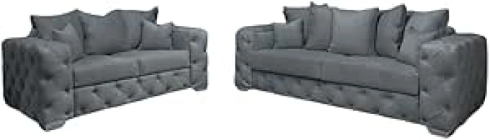 Snooze Velvet Ashton Scatter Back 3 and 2 Seater Sofa Sets, Corner Sofas For Living Room, Upholstered Plush Fabric 3 Seater Velvet Sofas (Ice Velvet, 5 Seater Corner Sofa)